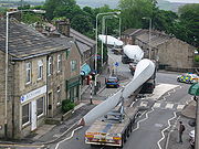 Turbine blade convoy passing through Edenfield in the UK